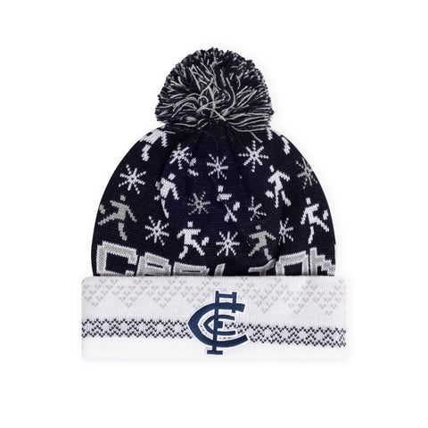 Carlton Blues Mens Adults Pom Pom Ugly Beanie