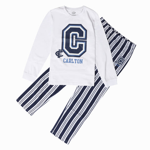 Carlton Blues AFL Youth Team Pyjamas 2-Piece PJ Set - Long Sleeve Tee and Pants