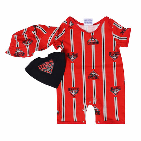 Essendon Bombers AFL Baby 3-Piece Gift Set - Romper, Hat & Dribble Bib