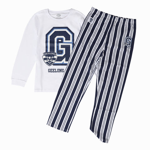 Geelong Cats AFL Youth Team Pyjamas 2-Piece PJ Set - Long Sleeve Tee and Pants