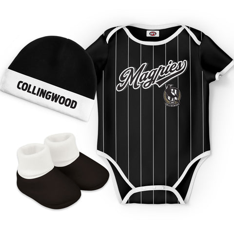 Collingwood Magpies 'Lullaby' Baby Romper Bodysuit 3pc Gift Set