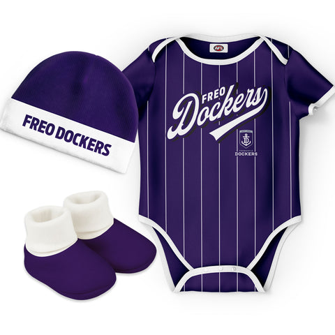 Fremantle Dockers 'Lullaby' Baby Romper Bodysuit 3pc Gift Set