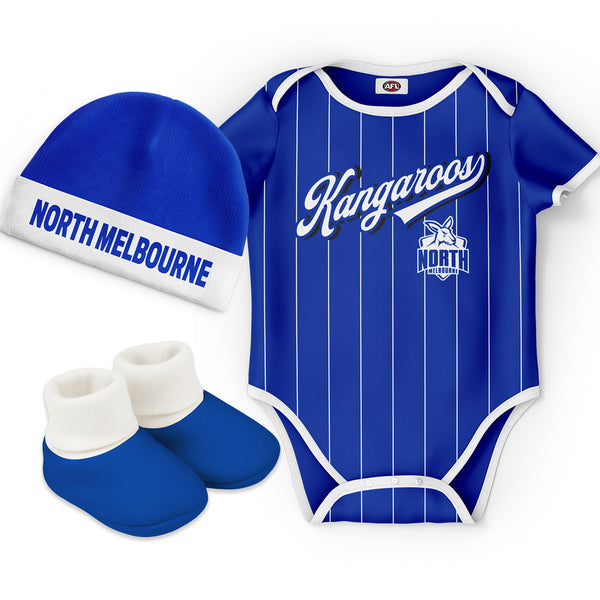North Melbourne Kangaroos 'Lullaby' Baby Romper Bodysuit 3pc Gift Set