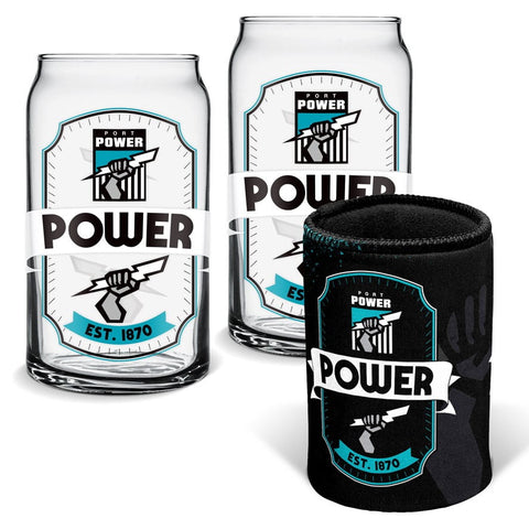 Port Adelaide Power Can Glasses and Can Cooler