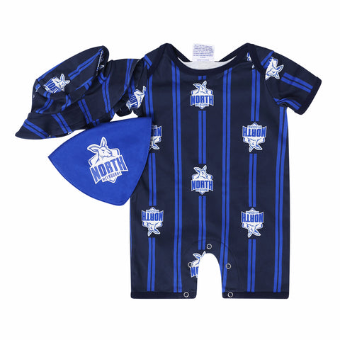 North Melbourne Kangaroos AFL Baby 3-Piece Gift Set - Romper, Hat & Dribble Bib