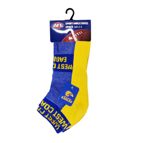 West Coast Eagles High Performance Sport Ankle Socks 2pk