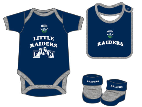 Canberra Raiders NRL Infant Newborn 3 Pce Romper Bib and Bootie Set