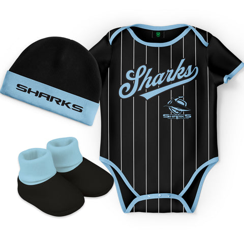 Cronulla Sharks NRL 'Lullaby' Baby Romper Bodysuit 3pc Gift Set