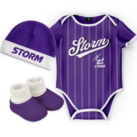 Melbourne Storm NRL 'Lullaby' Baby Romper Bodysuit 3pc Gift Set