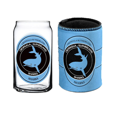 Cronulla Sharks NRL Can Glass and Can Cooler