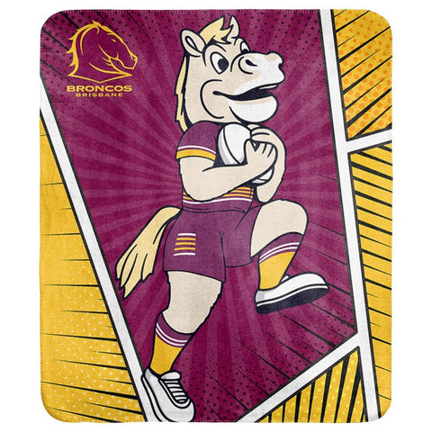 Brisbane Broncos NRL Mascot Coral Fleece Throw Rug