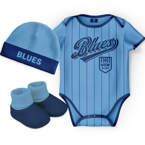 NSW Blues State of Origin 'Lullaby' Baby Romper Bodysuit 3pc Gift Set
