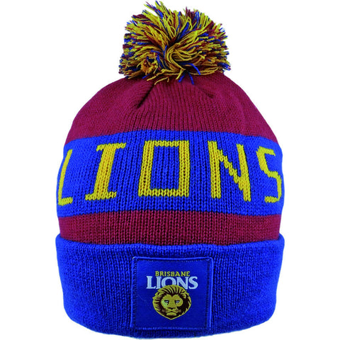 Brisbane Lions Pom Pom Bar Beanie