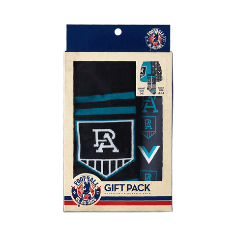 Port Adelaide Power Mens Adults Retro Satin Boxer Shorts and Socks Gift Pack