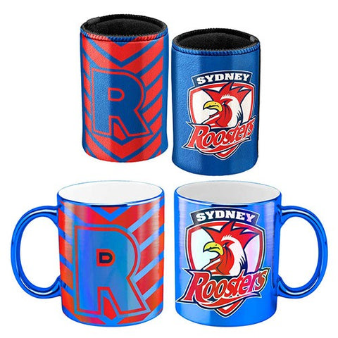 Sydney Roosters NRL Metallic Mug and Can Cooler Pack