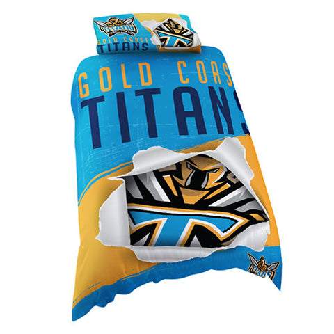 Gold Coast Titans Single Quilt Doona Cover Pillow Case Set - Spectator Sports Online