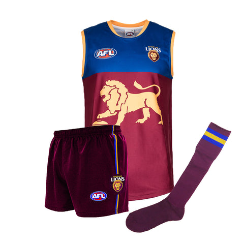 Brisbane Lions Kids Youths AFL Auskick Playing Pack Jumper Guernsey Shorts Socks