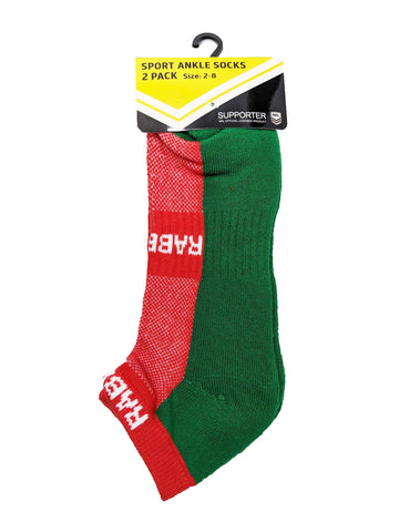 South Sydney Rabbitohs NRL High Performance Sport Ankle Socks 2pk