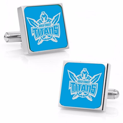 Gold Coast Titans Stainless Etched Logo Square Cufflinks - Spectator Sports Online