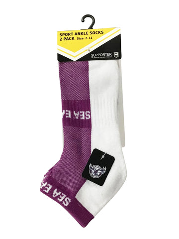 Manly Sea Eagles NRL High Performance Sport Ankle Socks 2pk