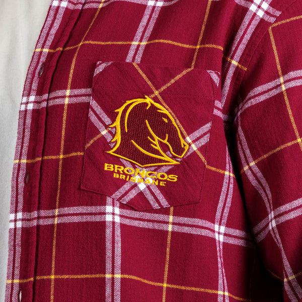 Brisbane Broncos NRL Mens Adults Mustang Flannel Shirt
