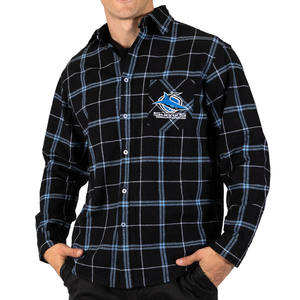 Cronulla Sharks NRL Mens Adults Mustang Flannel Shirt