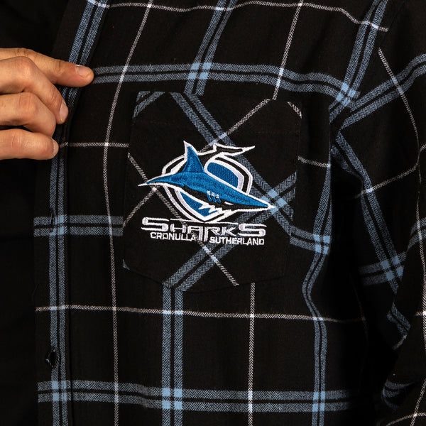 Cronulla Sharks NRL Mens Adults Mustang Flannel Shirt