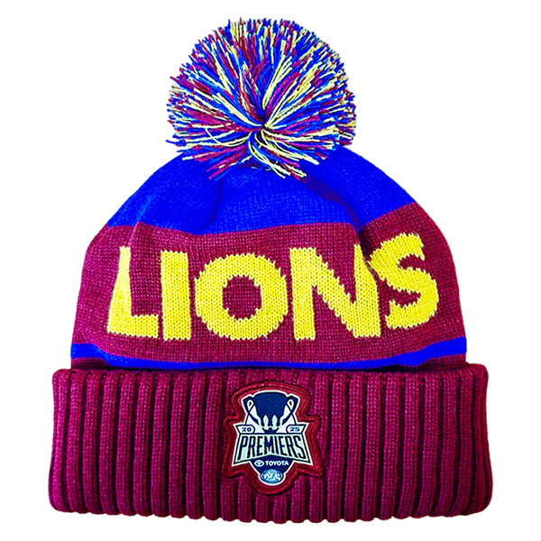 Brisbane Lions 2025 Premiers Mens Adults Pom Pom Beanie