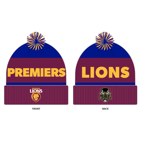 PREORDER - Brisbane Lions 2025 Premiers Mens Adults Pom Pom Beanie
