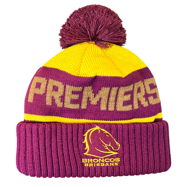 Brisbane Broncos NRL 2025 Premiers Mens Adults Pom Pom Beanie