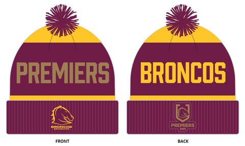 PREORDER - Brisbane Broncos NRL 2025 Premiers Mens Adults Pom Pom Beanie