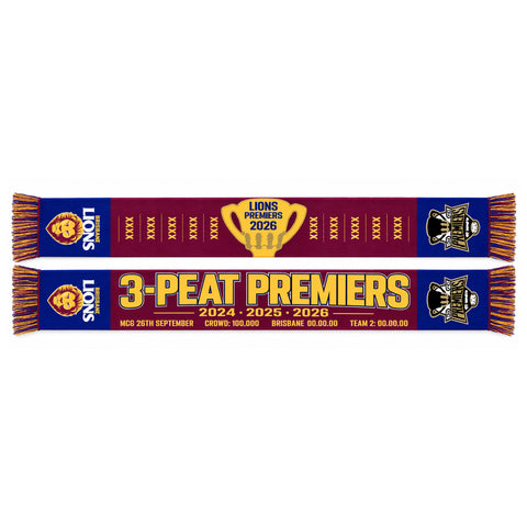 PREORDER - Brisbane Lions 2026 Premiers Mens Adults Scarf