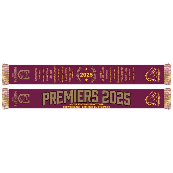 Brisbane Broncos NRL 2025 Premiers Mens Adults Scarf