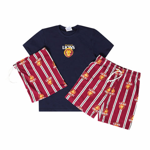 Brisbane Lions AFL Youth Game Day Pyjamas 2-Piece PJ Set - Short Sleeve Tee and Shorts