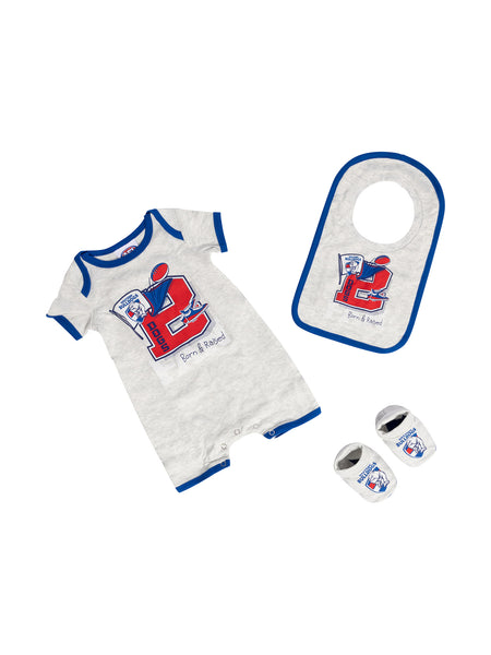 Western Bulldogs Baby Infants Footy Fan Romper Bib Booties Gift Set