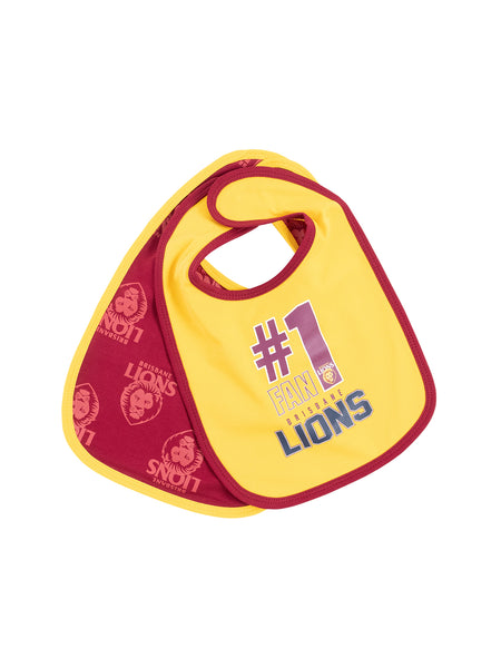 Brisbane Lions Babies Infants 2 Pack Bib Set