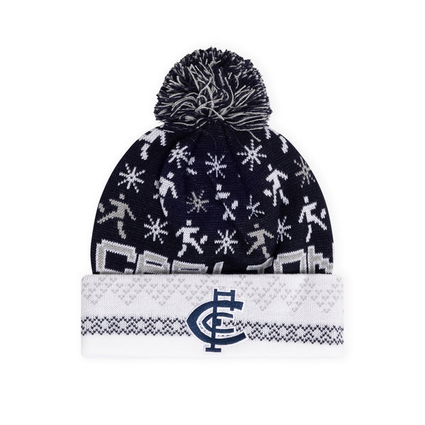 Carlton Blues Mens Adults Pom Pom Ugly Beanie