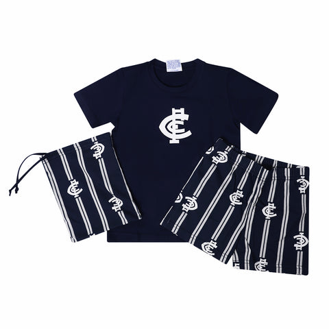 Carlton Blues AFL Youth Game Day Pyjamas 2-Piece PJ Set - Short Sleeve Tee and Shorts - Official Licensed Kids Sleepwear