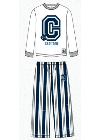 Carlton Blues AFL Youth Team Pyjamas 2-Piece PJ Set - Long Sleeve Tee and Pants