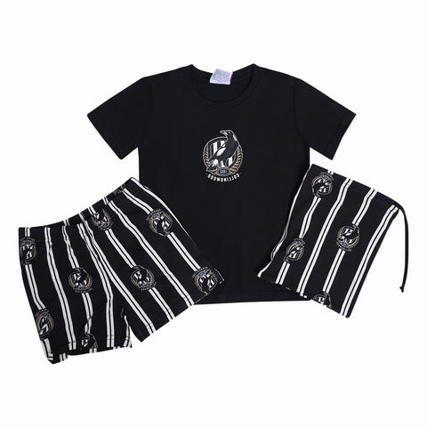 Collingwood Magpies AFL Youth Game Day Pyjamas 2-Piece PJ Set - Short Sleeve Tee and Shorts