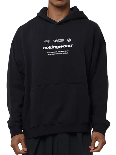 Collingwood Magpies Mens Lifestyle Box Fit Washed Black Hoodie