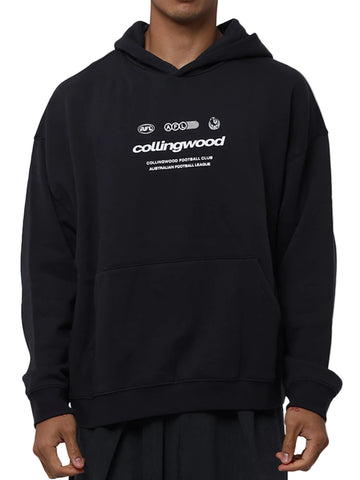 Collingwood Magpies Mens Lifestyle Box Fit Washed Black Hoodie