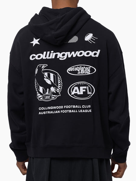 Collingwood Magpies Mens Lifestyle Box Fit Washed Black Hoodie
