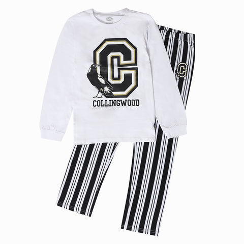 Collingwood Magpies AFL Youth Team Pyjamas 2-Piece PJ Set - Long Sleeve Tee and Pants