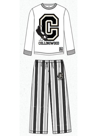 Collingwood Magpies AFL Youth Team Pyjamas 2-Piece PJ Set - Long Sleeve Tee and Pants
