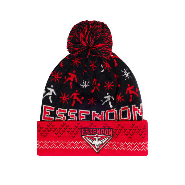 Essendon Bombers Mens Adults Pom Pom Ugly Beanie