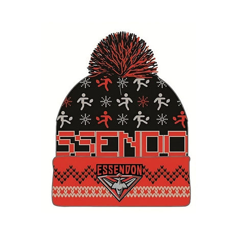 Essendon Bombers Mens Adults Pom Pom Ugly Beanie