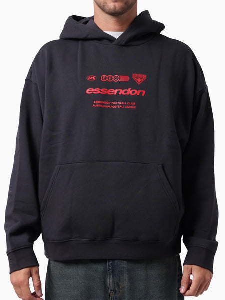 Essendon Bombers Mens Lifestyle Box Fit Washed Black Hoodie