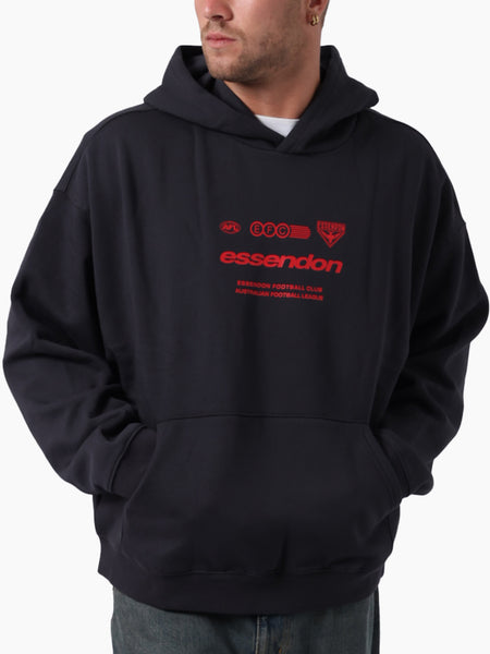 Essendon Bombers Mens Lifestyle Box Fit Washed Black Hoodie