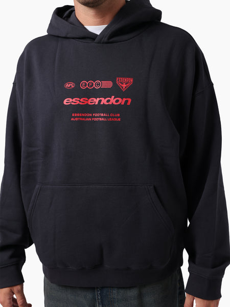 Essendon Bombers Mens Lifestyle Box Fit Washed Black Hoodie